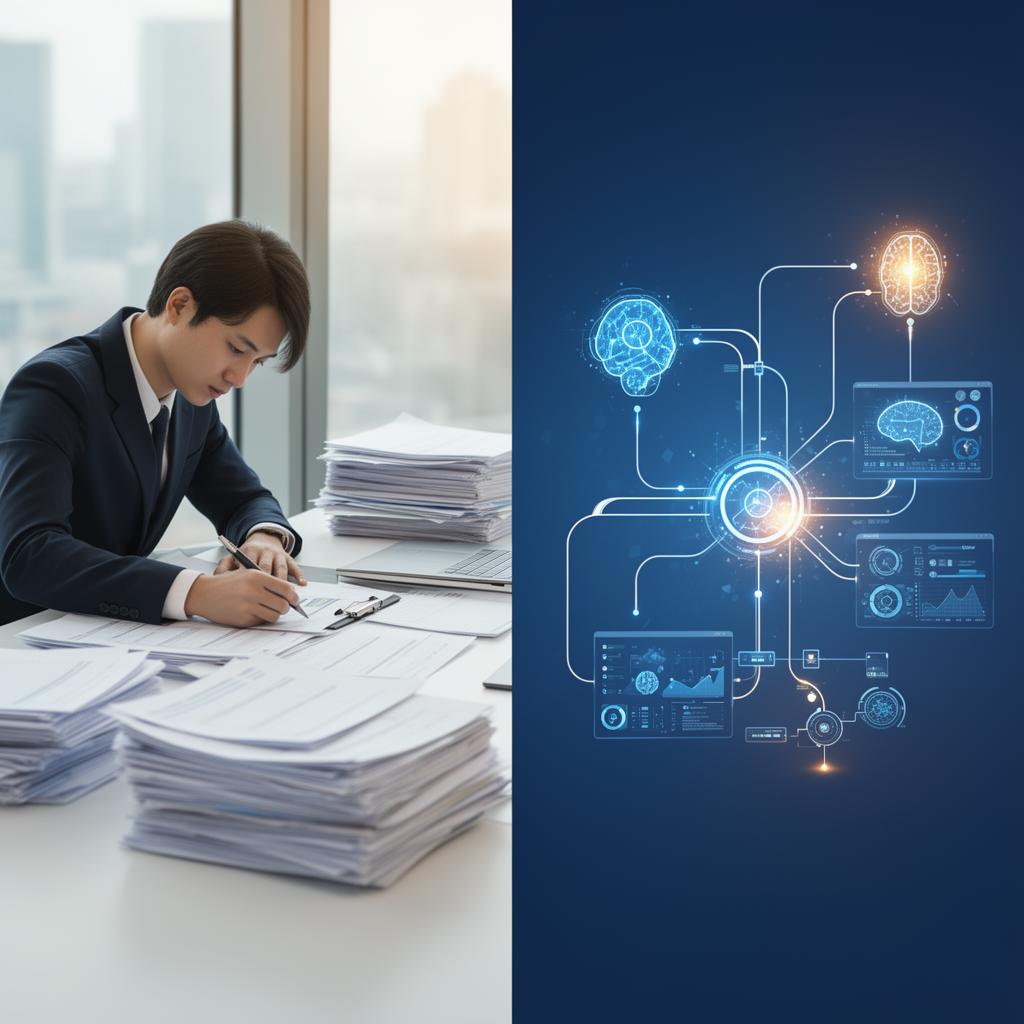Visual representation of transforming manual processes into automated workflows
